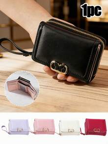 Portofel elegant cu trei pliuri pentru femei, portofel din piele sintetică de mare capacitate cu închidere fluture și accesorii aurii, design elegant cu trei pliuri cu închidere cu fermoar, sloturi multiple pentru carduri, compartimente pentru bani și buzunar securizat cu fermoar, poșetă subțire, dar încăpătoare, de zi cu zi, pentru cumpărături, serviciu, călătorii, petreceri, potrivit pentru femei și fete, accesoriu de modă și cadou - Multicolor - Vizualizare 1