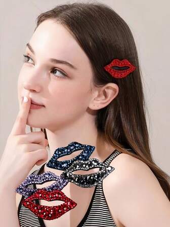 1 st. originellt japanskt och koreanskt hårtillbehör för kvinnor, hårspänne med strassinlägg till huvudbonad, julklapp, hårspänne med eldläppar, 6 cm långt, vackert, elegant och trendigt i alla hjärtans dag-stil, klospännen, hårspänne, hårspännen