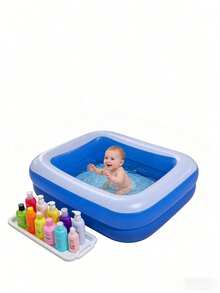 Piscină gonflabilă pentru copii și adulți, potrivită pentru copii mici, în aer liber, grădină, curte, petrecere acvatică de vară, piscină familială dreptunghiulară, albastră (3 opțiuni de dimensiune) - Piscină cu fund cu bule - Vizualizare 8