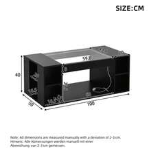 Living Room Table 100*50*40 Cm, Coffee Table With Hollow Center, Tea Table With Tempered Glass Top, High Brightness LED Living Room Side Table, Christmas Party Table, Black, MDF - Black - View 9