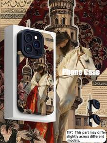 1件复古个性化女士与白马图案竖条纹仿皮软保护手机壳，兼容和（17/17 Air/17 Pro/17 Pro Max） - 彩色 - 查看 1