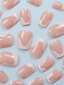Bộ 24 móng tay giả vuông ngắn màu trắng kiểu Pháp tối giản, móng giả acrylic hợp kim mạ crom dễ thương (bao gồm: 1 gel dán và 1 dũa móng), thích hợp cho nữ sử dụng hàng ngày, hẹn hò, dự tiệc. - Nhiều màu - Xem 4
