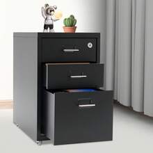 Vertical File Cabinet, Metal Mobile File Cabinet With Lock, Filing Cabinet Under Desk - 黑色 - 查看 1