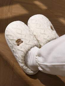 Autumn/Winter Cartoon Bear Plush Slippers, Unisex Indoor Flat Warm Lining Soft Bottom Couple House Slippers - Beige - View 12