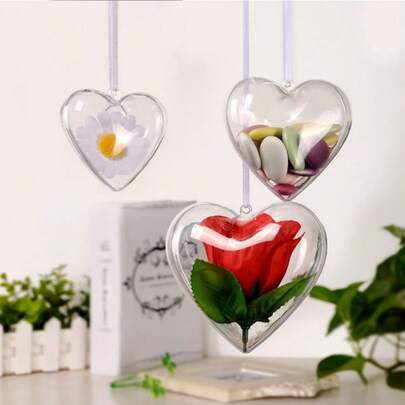 5pcs Heart-Shaped Transparent Plastic Ornament Balls, Valentine's Day