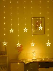 1pc 2m 82LED Cute Star Shaped Window Curtain Decor String Lights, Battery Powered Star Fairy Lights, Indoor Bedroom Wall Decor Lights, Wedding Party Holiday Decoration Lights - Clear - View 2