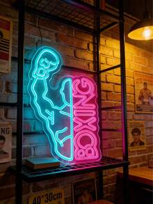 1 pieza Luz de neón LED con figura de boxeador y diseño de letras, panel trasero de acrílico, luz de decoración de pared alimentada por USB - luz policromática - Ver 9