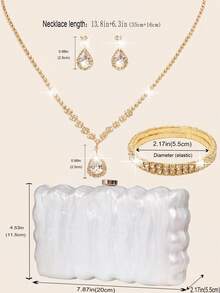 Bolsa clutch elegante em acrílico com estampa de mármore branco da LETODE, carteira feminina para noivas e eventos noturnos com corrente metálica removível, ideal para casamentos e festas. Bolsa multifuncional, perfeita para coquetéis e casamentos, combinando perfeitamente com vestidos de gala. - Branco - Ver 9