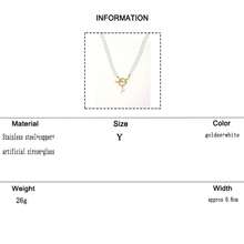 1件仿珍珠和立方氧化锆字母吊坠，奢华时尚女士龙虾扣项链