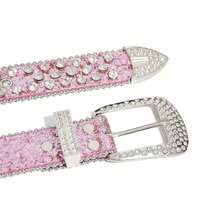 1pc Y2K Glitter Rhinestone Skull Metallic Studded Belt, Fashion Casual Party Waist Belt For Women, Suitable For Daily Use And Holidays Summer, School Fall, Autumn, Halloween - Hồng - Xem 7