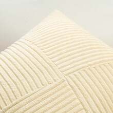 1件柔软灯芯绒纯色方形枕套，波西米亚条纹风车拼接纹理抱枕套，适用于沙发、汽车、床、客厅 - 米色 - 查看 6