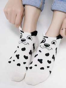 6 pares de calcetines invisibles tipo barco de vamp bajo con estampado de animales de dibujos animados lindos para mujer, colores aleatorios - Multicolor - Ver 10