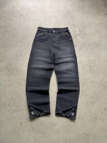 Pantalones vaqueros bordados de marca retro, unisex, estilo Y2K, de alta calle, holgados, versátiles y de corte recto - Negro - Ver 1
