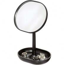 iDesign Cade Plastic Round Vanity, Standing Makeup Mirror and Accessory Tray for Countertop, Bathroom, Bedroom, Desk, Dorm, Blush - Negro mate - Ver 21