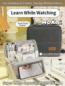 1pc Divided Vertical Makeup Bag - Large Capacity Travel Cosmetic Organizer, Multi-Functional Compartment Design, Durable Fabric And Mesh Pockets, Portable Desktop Skincare And Beauty Tool Storage Box, Skincare Product Storage Bag | Unisex Makeup Bag | Sturdy Zipper Closure / Student Pencil Case / Office Stationery Bag - Multicolor - View 5