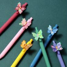 12支/6支装彩色蝴蝶圆珠笔，蝴蝶系列按压式圆珠笔，派对礼品，文具套装，可用于日记、学习，可爱设计，耐用塑料材质，轻巧笔身，按压式出墨 - 黑色 - 查看 5