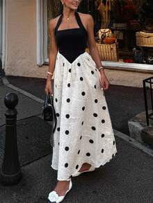 Women's Polka Dot Dress, Elegant Romantic Bohemian Tie Waist Vacation Dress For Spring/Summer, Afternoon Tea, Music Festival, Beach - Multicolor - View 8
