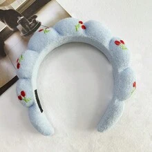 1条樱桃印花发带，可作口罩发带、化妆海绵发带、毛巾发带、清洁发带、运动或造型用蓬松发带，时尚配饰，适合女性和女孩，精美礼物，白色女士发带，女士发饰，夏季穿搭 - 彩色 - 查看 6