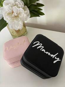Personalized Name/Text Jewelry Box, Custom PU Jewelry Box, Wedding & Bridal Gift, Beige Fabric Lining, Zipper Closure, Personalized Name/Information, Bridesmaid Gift, Mother's Day, Valentine's Day, Birthday, Elegant Ladies Jewelry Box - Multicolor - View 5
