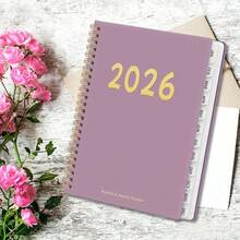 Planificador Mensual 2026 Horario de 12 Meses con Encuadernacin en Espiral - Planificador Semanal y Mensual para 2026 - para Escuela Universidad Estudiantes Profesores Mujeres Familia - Púrpura - Ver 3