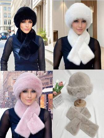 这款套装包含一顶女士秋冬麂皮渔夫帽和一条麂皮围巾。这款时尚厚实的女士帽子在冬季保暖效果极佳，与羊毛大衣完美搭配，是打造舒适冬日造型的理想配饰。