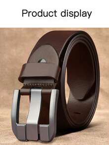 男士简约自动扣皮带，仿真皮材质，纹理网格图案，时尚设计，休闲服饰 - 棕色 - 查看 3