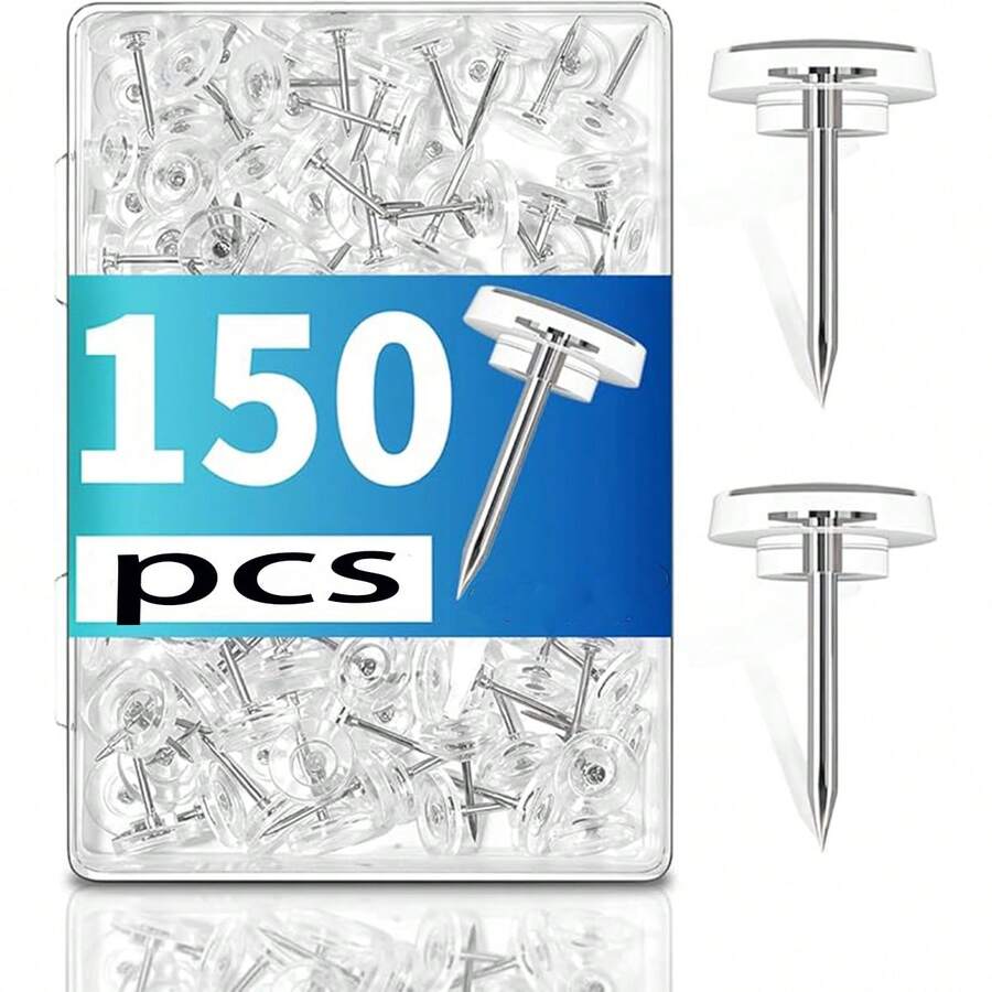 150 chiếc ghim bấm trong suốt - Ghim bấm đầu nhựa chắc chắn dùng cho bảng thông báo, bảng ghim, văn phòng và trường học. - Nhiều màu - Xem 1