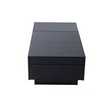 Couchtisch hochglänzend, rechteckiger Wohnzimmertisch mit Stauraum und Schubladen, pflegeleichter Sofatisch für Wohnzimmer Lounge Büro - Schwarz - Übersicht 11