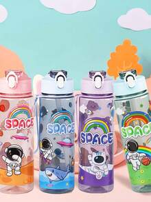 1pc 750ml/26oz Matte & Transparent Cartoon Astronaut Tumbler Cup With Straw, Portable For Outdoor Camping, Hiking, Cycling, Sports - Multicolor - View 3