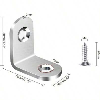 XISH Soportes de Esquina en L metal 30 pack Soportes de Acero Inoxidable para Estantes 90 Grados con Tornillos Soporte de Esquina de Metal Soporte de Angulo Recto Pequeño Repisas Flotantes 30mm