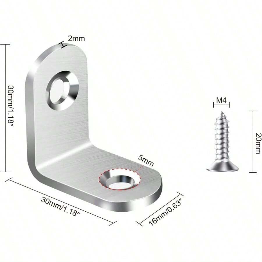 XISH Soportes de Esquina en L metal 30 pack Soportes de Acero Inoxidable para Estantes 90 Grados con Tornillos Soporte de Esquina de Metal Soporte de Angulo Recto Pequeño Repisas Flotantes 30mm - 50 - Ver 1