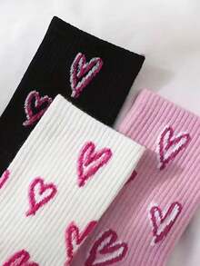 3 đôi tất họa tiết trái tim đáng yêu - Quà tặng Ngày Valentine cho người thân yêu, tất mùa đông mềm mại và thoải mái màu đen, hồng, trắng, tất thường ngày với họa tiết trái tim phù hợp cho mọi mùa. - Nhiều màu - Xem 3