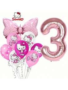 SANRIO 11件套粉色蝴蝶结数字气球套装，适用于家庭聚会、生日庆祝、万圣节装饰、圣诞节装饰、节日装饰、派对装饰、主题派对，设计可爱，气球耐用，节日主题材质，庆典套装，装饰气球，活动策划，派对 - 彩色 - 查看 19