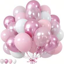 Latex Balloon Set (55pcs/24pcs Per Set) In 10-Inch Size, Available In White, Metallic Rose Red And Pearlescent Pink. Ideal For Valentine's Day Balloon Arches, Birthdays, Anniversaries, Engagement Decorations