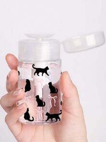 新款可重复灌装透明宠物旅行瓶，黑色猫咪蝴蝶结设计，适合分装卸妆产品，配有 3.38 盎司/6.76 盎司便携式按压泵，适用于卸甲油、爽肤水和卸妆液，圆顶设计，仅限手洗，可重复使用（手工测量，2 厘米误差属正常范围；毫升为精确单位） - 彩色 - 查看 4