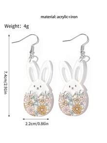 1 par de pendientes con colgante de conejo y huevo de Pascua con estampado de margaritas de acrílico colorido, adecuado como accesorio de regalo para mujeres y niñas en la festividad de Pascua - Multicolor - Ver 4