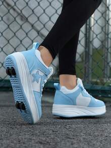 Teenagers' Dual-Row Roller Skates, Multi-Functional Detachable Outdoor Activity Roller Shoes - Mint Blue - View 13