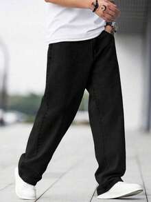 Men's Vintage American Relaxed Fit Jeans - Retro Denim Comfort - 黑色 - 查看 2