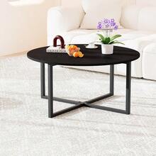 Office Furniture SetMesa de Centro Redonda para Sala con Base en X Metálica Mueble de Acento para Hogar u Oficina Acabado Negro y Marrón 72x72x42 cm - negro - Ver 4