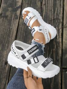 Women's Sports Sandals, New Summer Thick Sole Hook And Loop Closure Open Toe Beach Shoes, Casual Student Sandals - Beige - View 2