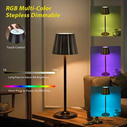 1pc Battery Powered RGB Desk Lamp - 16 Color Adjustable Touch Light, Wireless Bedside Decor, Suitable For Dining Room, Cafe And Hotel Bar