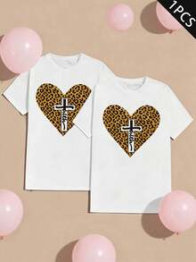 Couples Leopard Heart Faith TShirt Soft Cotton, Easy Fit, Breathable, Street Hip-Hop, Graphic Design - WomenWhite-1PC - View 2