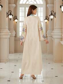 Elegant Women's Notched Neck Long Sleeve Dress, Made Of Woven Fabric With Vibrant Bohemian Print, Showcasing A Graceful Style - NT08 - View 7