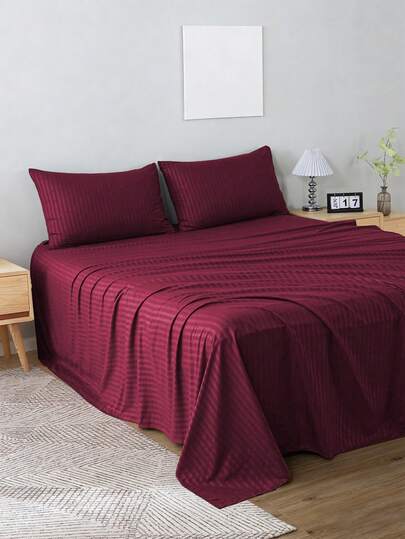 Juego De Sábanas 4 Piezas Para Cama Matrimonial Estilo Jacquard Rayada 3000 Hilos, No Se Destine Ni Se Encoge Fácilmente, Adecuado Para Dormitorio, Dormitorios Y Uso Doméstico (1 Forro, 1 Sábana/ 2 Fundas)