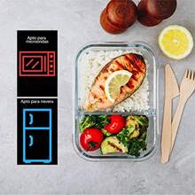 YQQ Brandtrendy - Juego de 3 Contenedores de Vidrio para Preparación de Comidas con divisiones organización y almacenamiento de cocina contenedor transparente con tapas resistente a frio o calor5735 - TransparenteYAzul - Ver 4