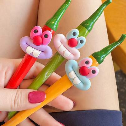 3PCS Cartoon Funny Chili Ballpoint Pen, Black Press Neutral Pen, Exam Specific Pen, Suitable For Schools, Offices, Signatures, Gifts, Etc,Stationery,Pens
