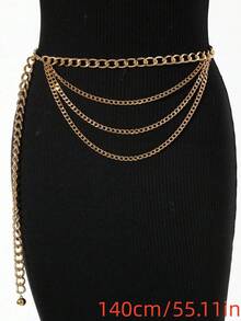 1pc Plus Size & Length Women's Gold Waist Chain - Multi-Layer Thick Metal Accessory, Suitable For Casual, Beach, And Evening Wear - Gold - View 18