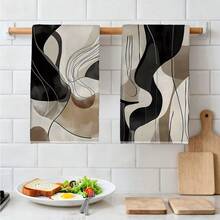 MEMNUN 2pcs Modern Fashionable Bohemian Khaki Black Color Block Abstract Geometric Printed Kitchen Towels, 15.75*23.62in(40*60cm) Super Soft Absorbent Microfiber Modern Kitchen Towels, Dish Towels, Hand Towels, Dish Cloths, Home Decor, Kitchen Decor, Cleaning Supplies, Suitable For Restaurant, Kitchen, Bathroom, Holiday Decoration And Gifts, All Season - Multicolor - View 6