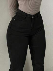 少女时尚微喇叭紧身牛仔裤 - 黑色 - 查看 3