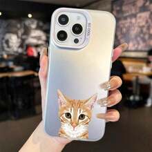 Funda de Teléfono con Estampado de Patrón de Rayas de Cabeza de Gato Naranja Compatible con iPhone 17/15 Pro Max/15 Plus/16 Pro Max/16 Plus/17 Pro Max/14 Pro Max/14 Plus/13 Pro Max/13 Plus/11 Pro Max/12 Pro Max | - Plateado - Ver 2